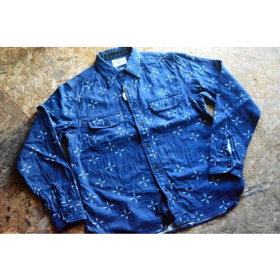 画像1: サムライジーンズ 業平菱金魚柄ジャガードワークシャツ