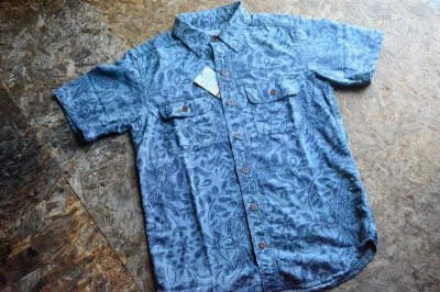 画像1: momotaro jeans2022SSインディゴジャガードボタニカル柄半袖シャツ