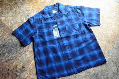 画像1: Colimbo インディゴ糸50sオンブレチェックオープンカラーシャツ「OPEN COLLAR SHIRT」
