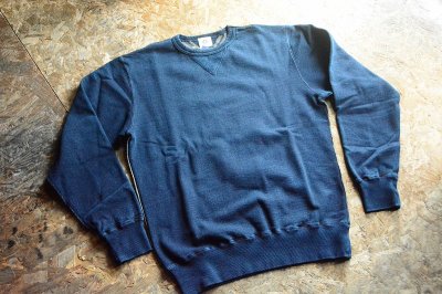 画像1: 柿渋染めインディゴスウェットトレーナー4本針フラットシーマ