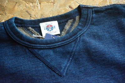 画像2: 柿渋染めインディゴスウェットトレーナー4本針フラットシーマ