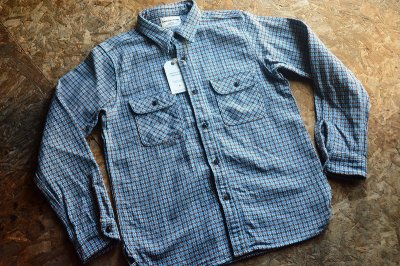 画像1: サムライジーンズ チーズ染色糸インディゴヘビーネルワークシャツ